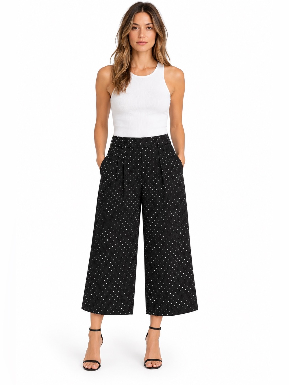 Halogen Black White Polka Dot Wide Leg Cropped Pants Size Large